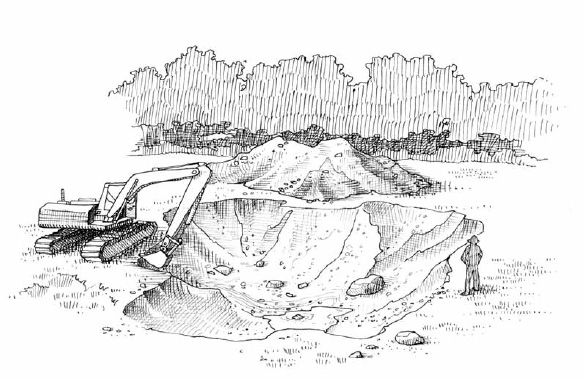 In 2012, we hired a backhoe with a large shovel for approximately $125 per hour to complete the 18-hour job of digging a pond and landscaping around it.