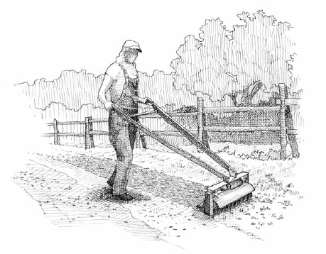 In 2007, Eliot Coleman and his team developed a small cultivator that is operated using a battery-powered drill. The cultivator makes it possible to mix in compost and refine the soil in the top few inches. Although it is often not powerful enough to be used on the whole garden, it can be a useful tool in greenhouses, where a walking tractor doesn’t maneuver easily.