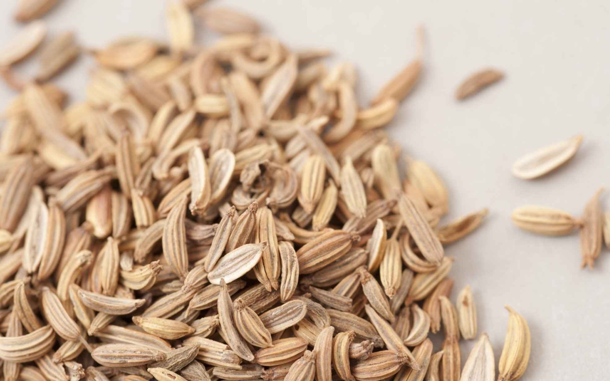 Close up of whole caraway seeds piled on bench - Free Stock Image